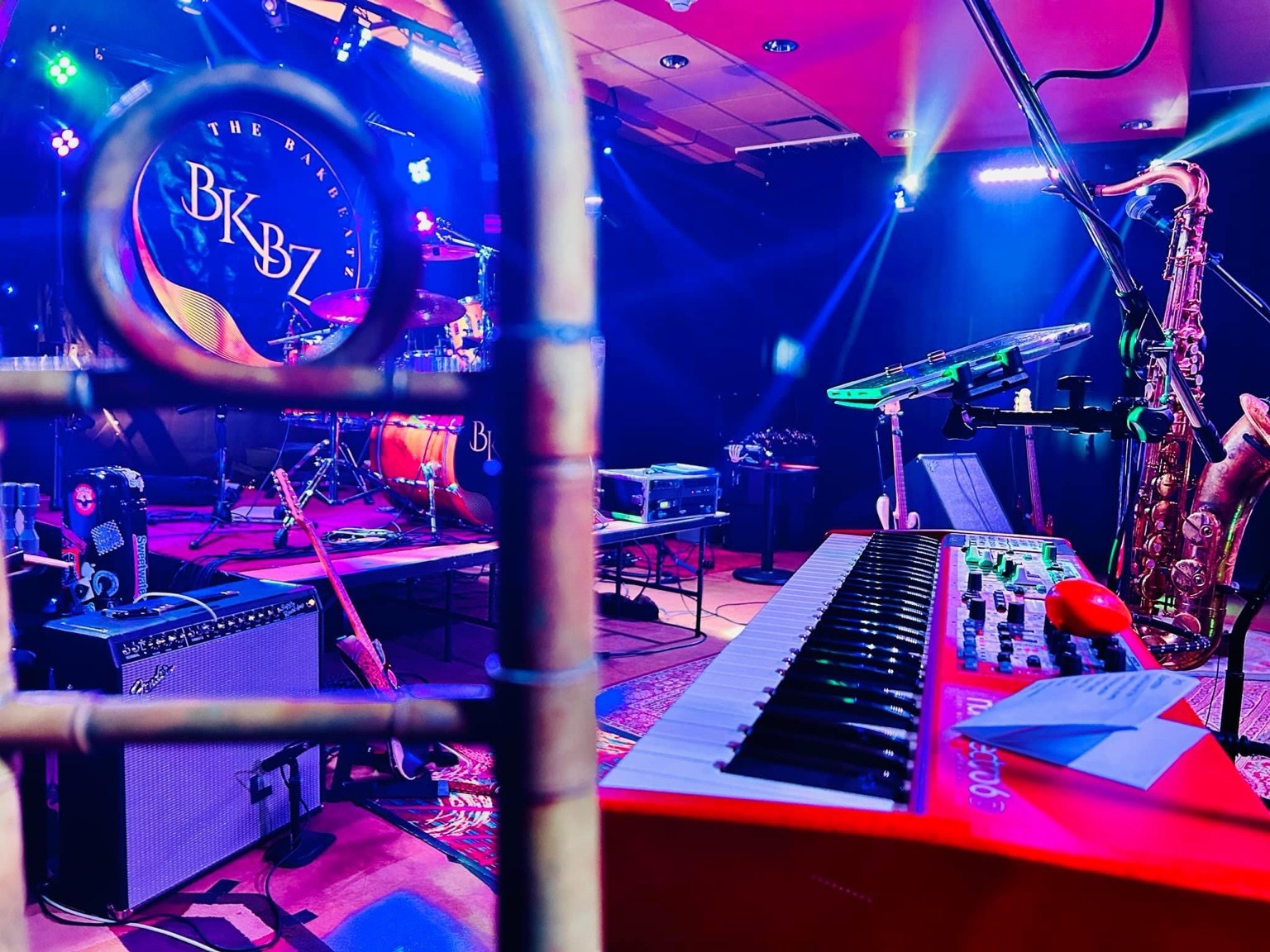 BakBeatz stage setup with keys and horns